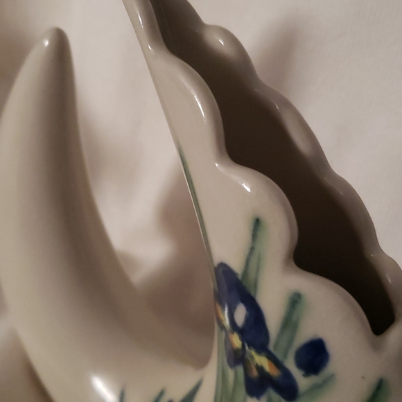 Pottery Crescent Moon Shaped with Iris Motif Vase - Picture 4 of 7